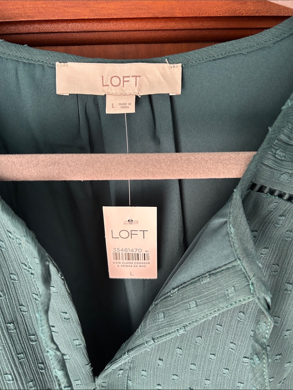 LOFT Green Dot-Textured Tiered Long Sleeve Dress - Picture 2 of 5